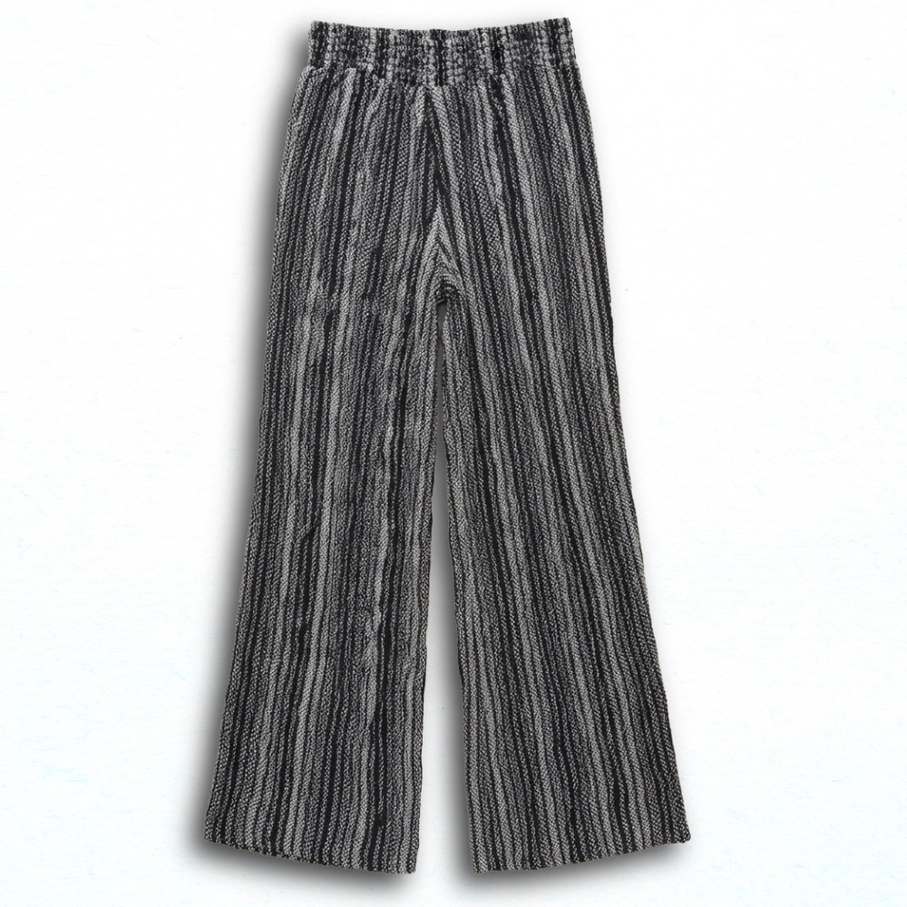 Ivy + Main Women XS Black White Geometric Stripe Wide Leg Smocked Rayon Pants